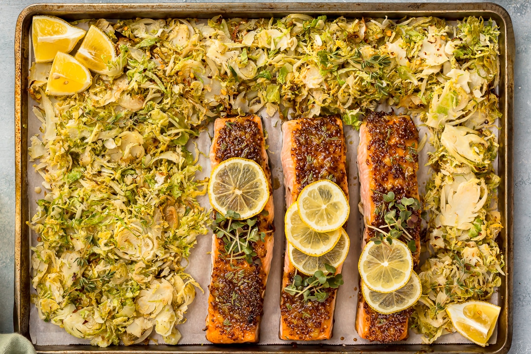 Caesar Salmon with Roasted Brussels Sprouts