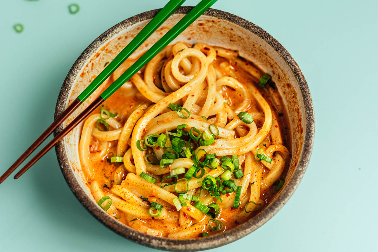 Creamy Gochujang Udon with Shrimp
