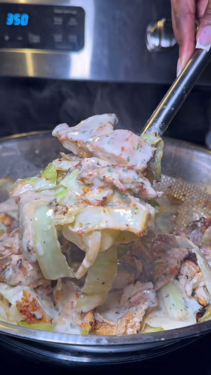 Creamy Garlic Chicken with Sautéed Cabbage