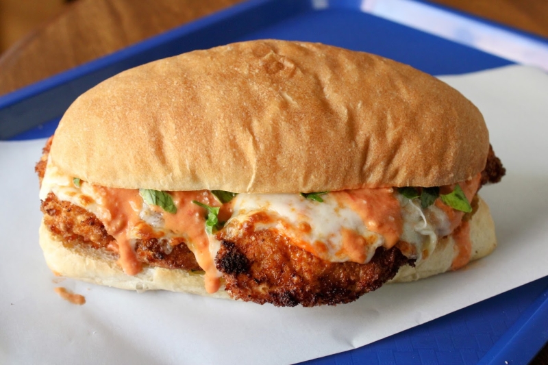 Garlic Knot Vodka Chicken Parmesan Sandwich