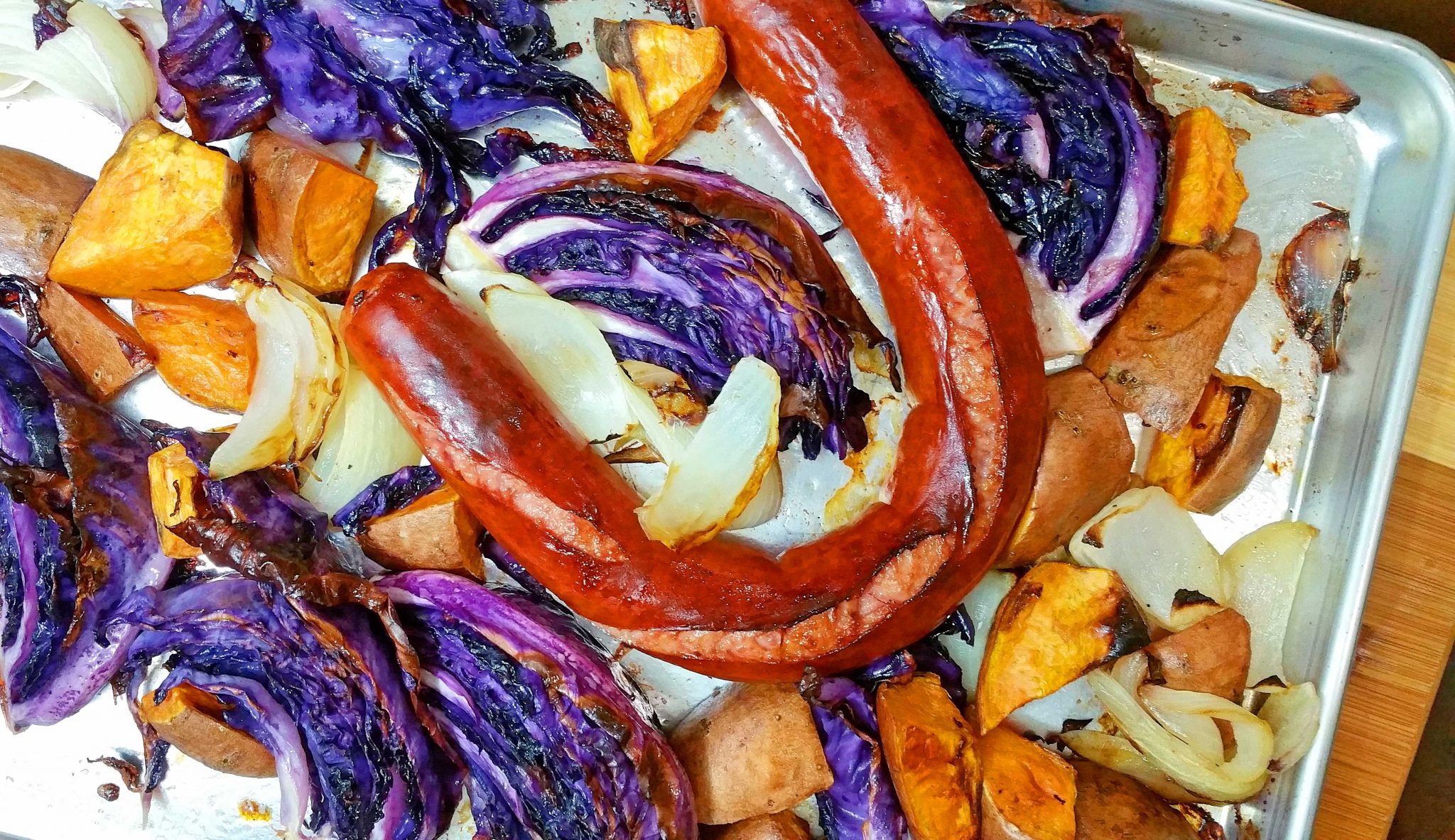 Sheet Pan Sausage, Cabbage, and Sweet Potatoes
