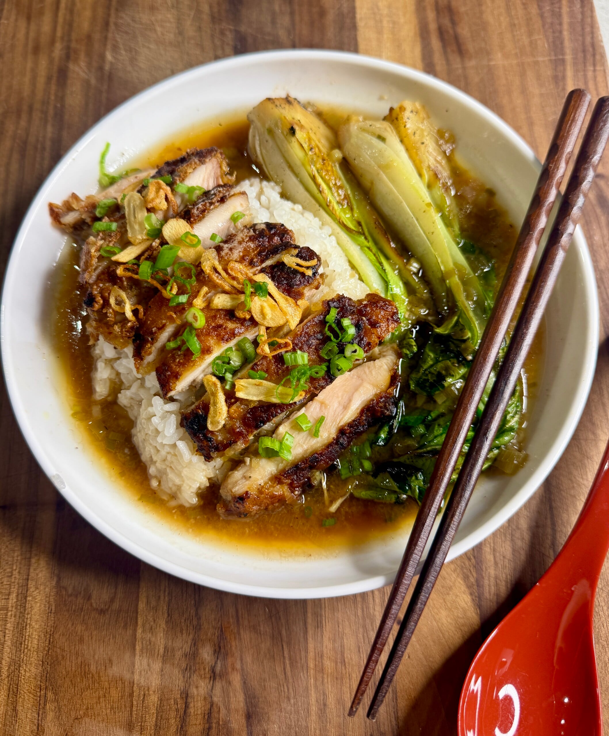 Soy Caramelized Chicken with Coconut Chili Broth