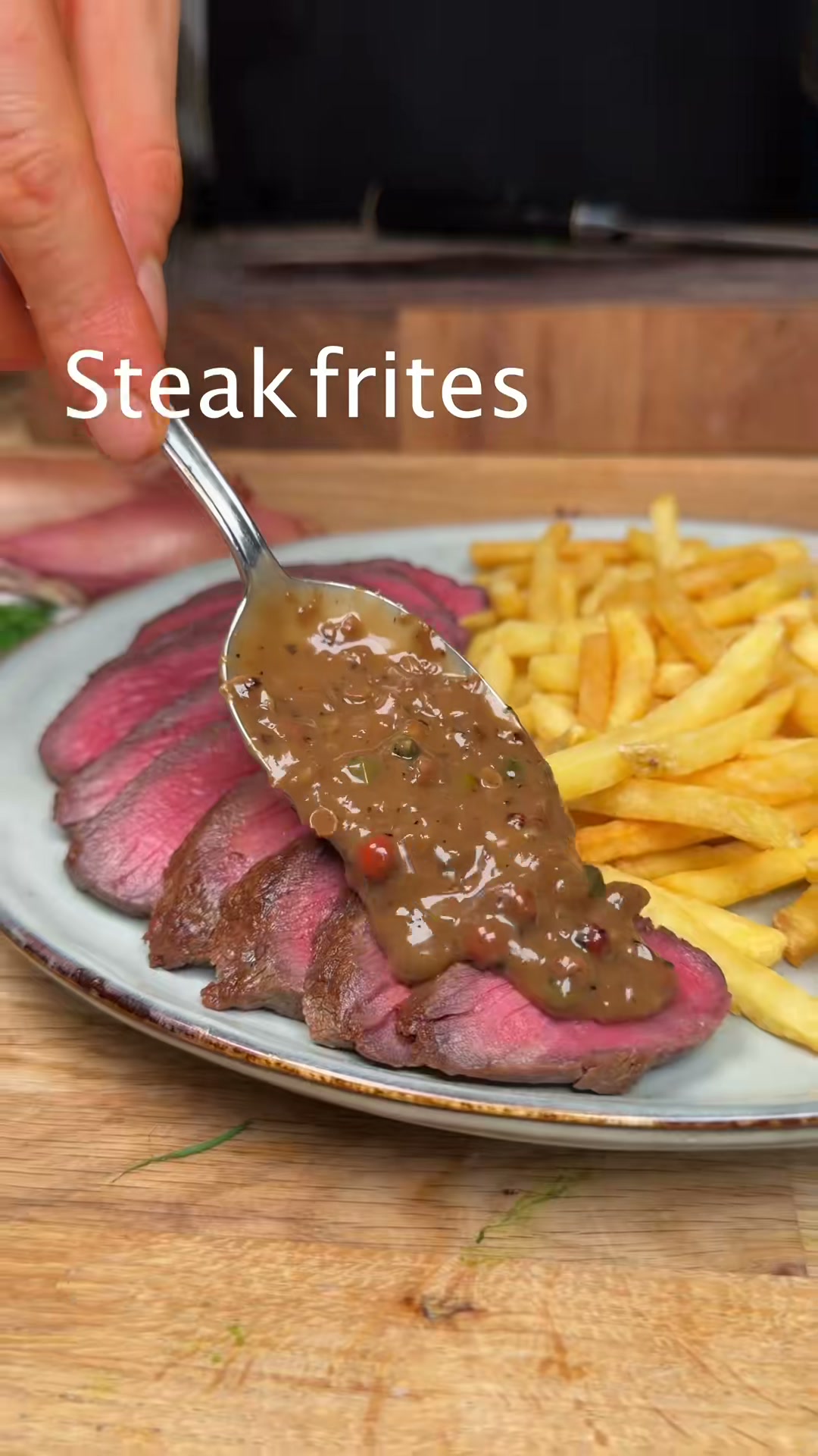 Steak Frites with Peppercorn Sauce