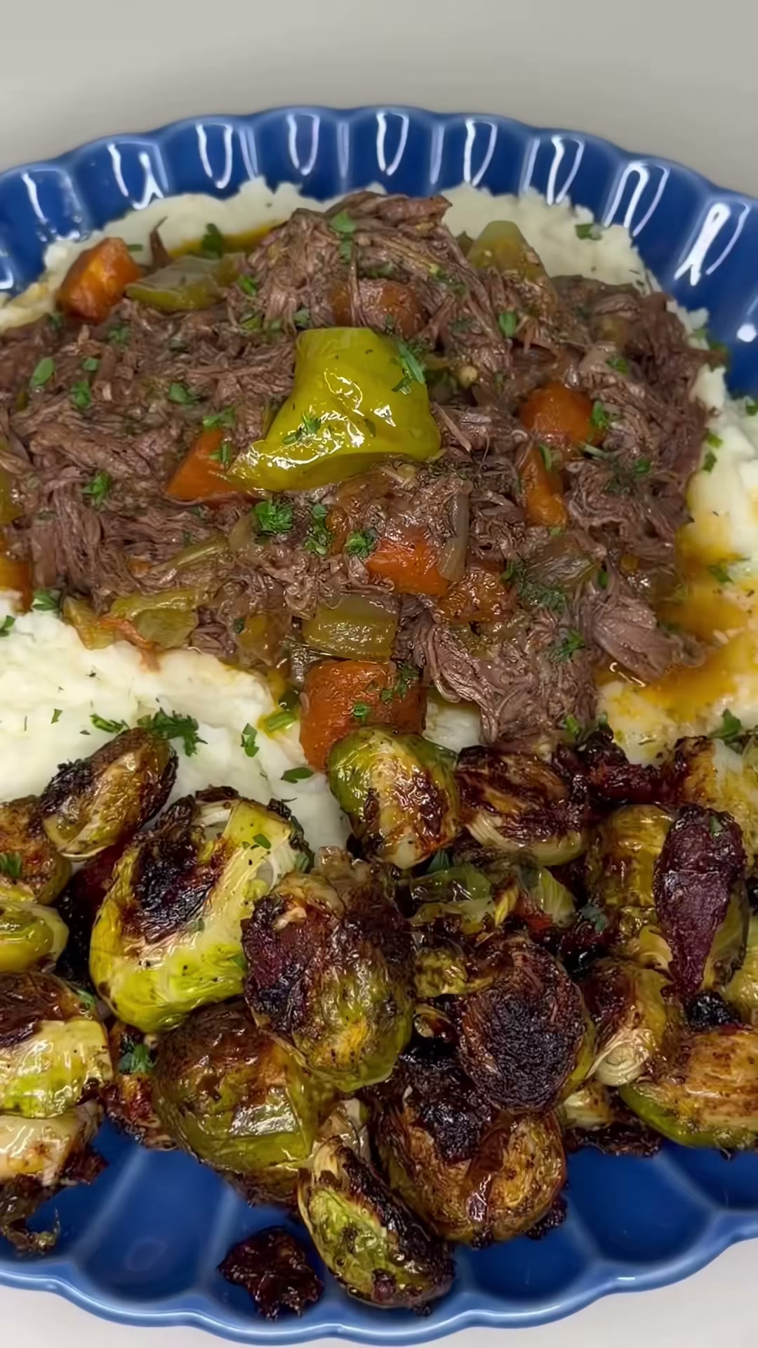 Pot Roast with Mashed Potatoes and Brussels Sprouts