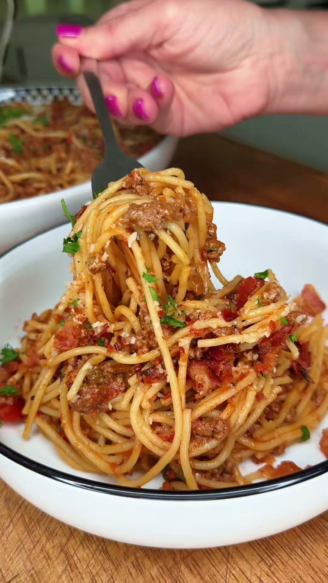 Spaghetti with Spicy Bacon Meat Sauce