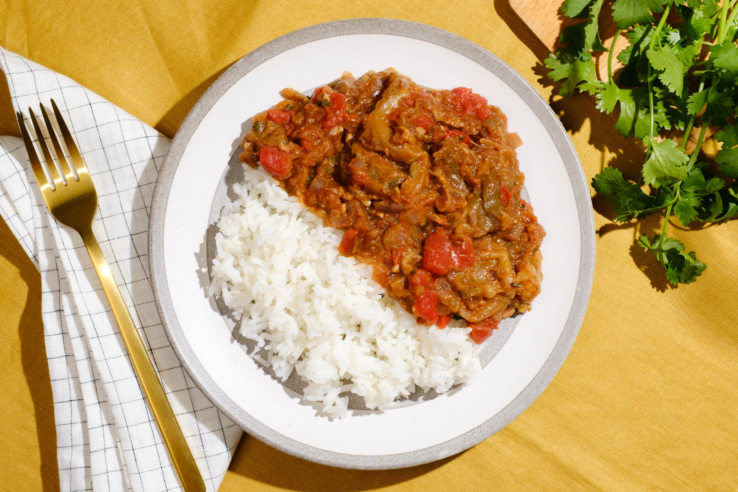 Baingan Bharta: Smoky Eggplant with Jasmine Rice