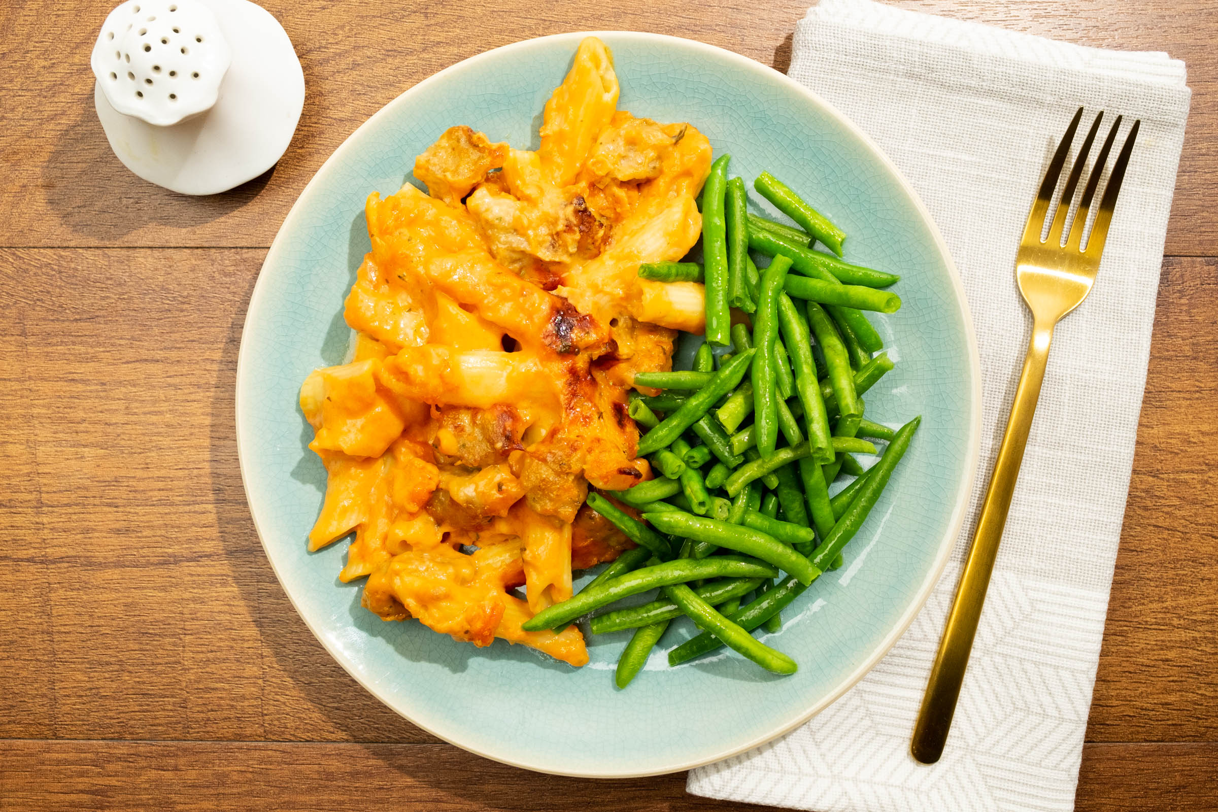 Baked Penne with Sausage and Green Beans
