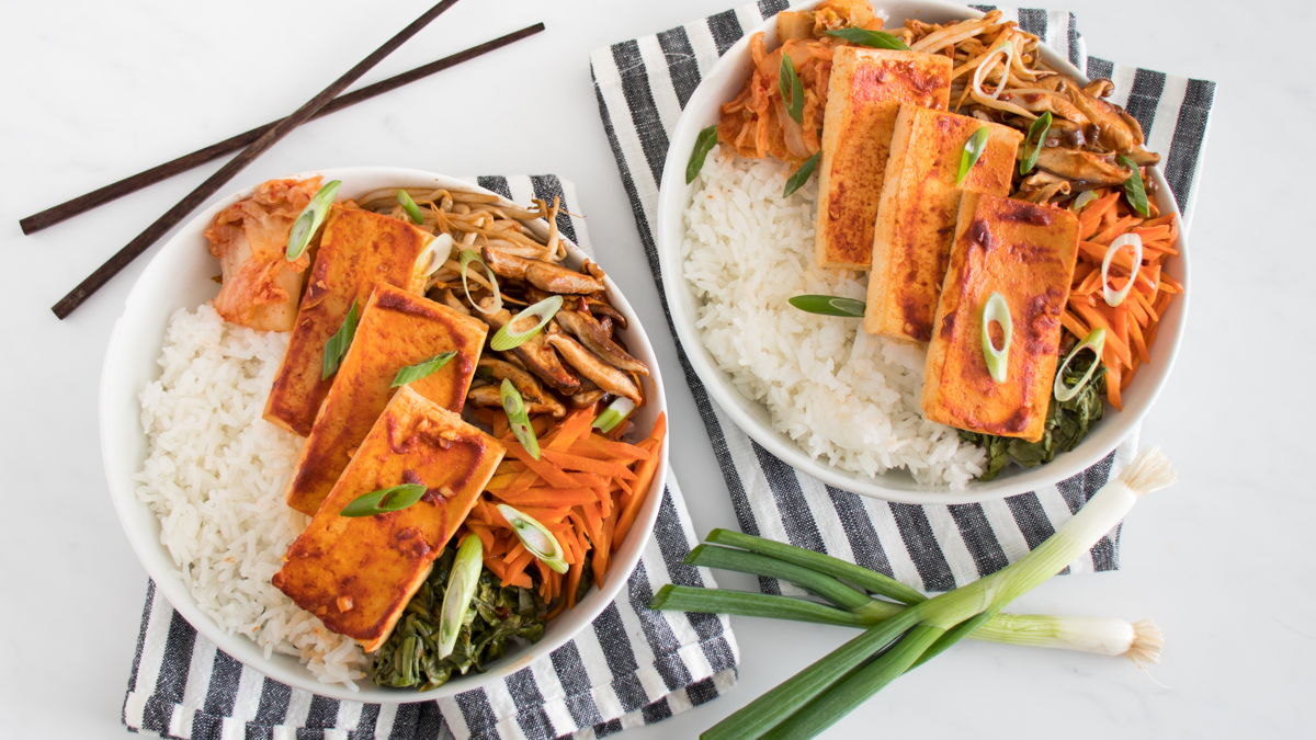 Bibimbap Rice Bowls with Spicy Tofu