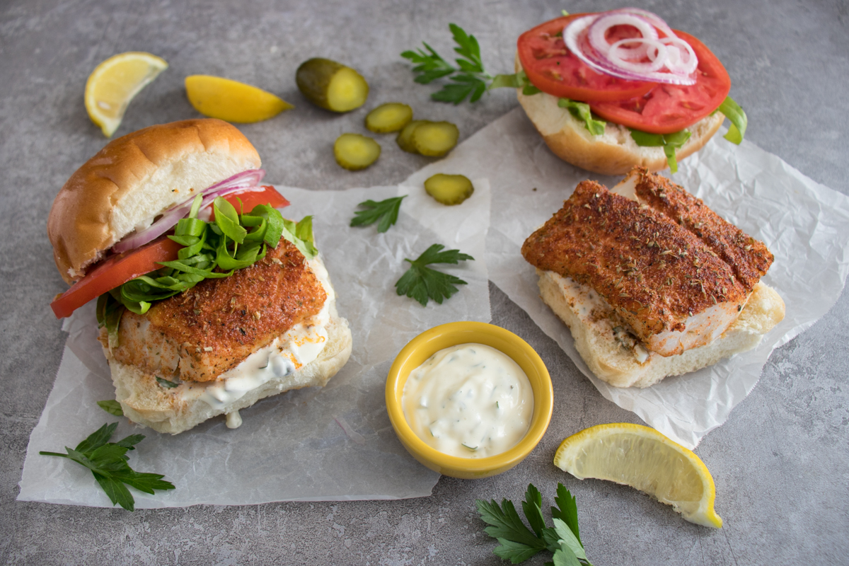 Blackened Fish Sandwiches with Dill Pickle Tartar Sauce