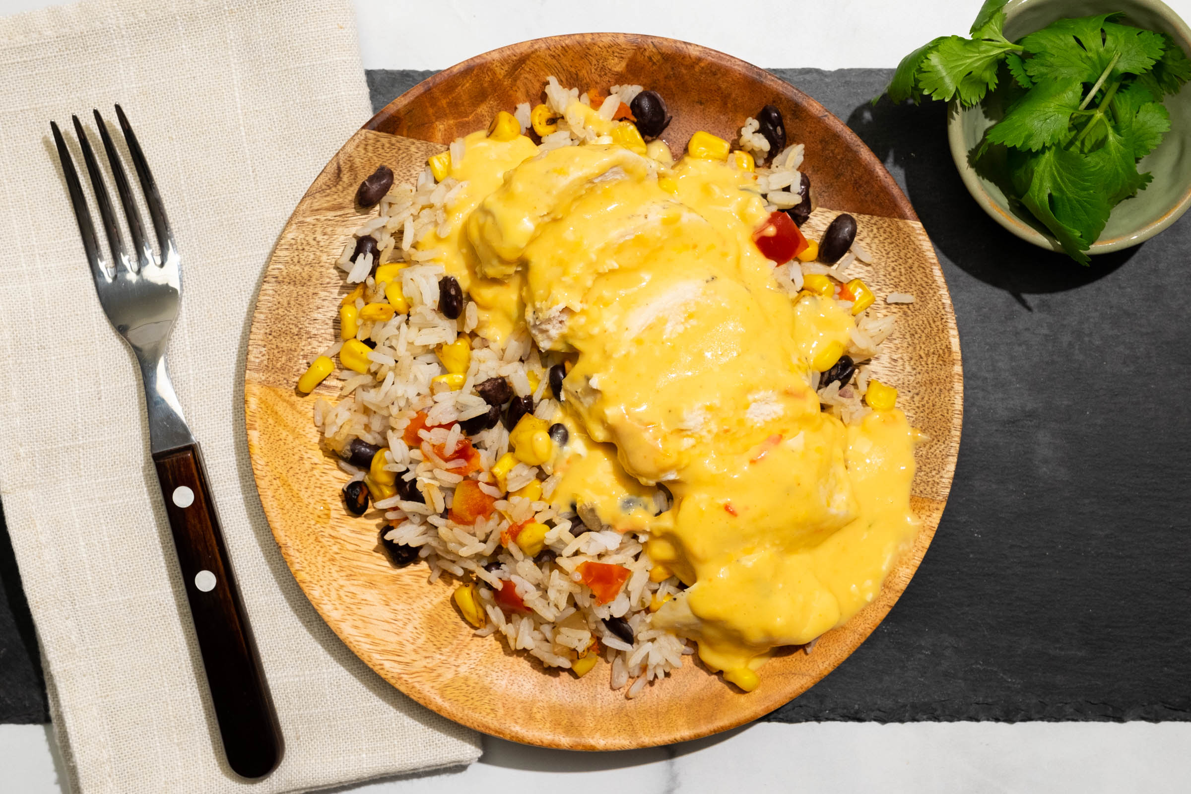 Cheddar Jalapeño Chicken with Rice and Beans