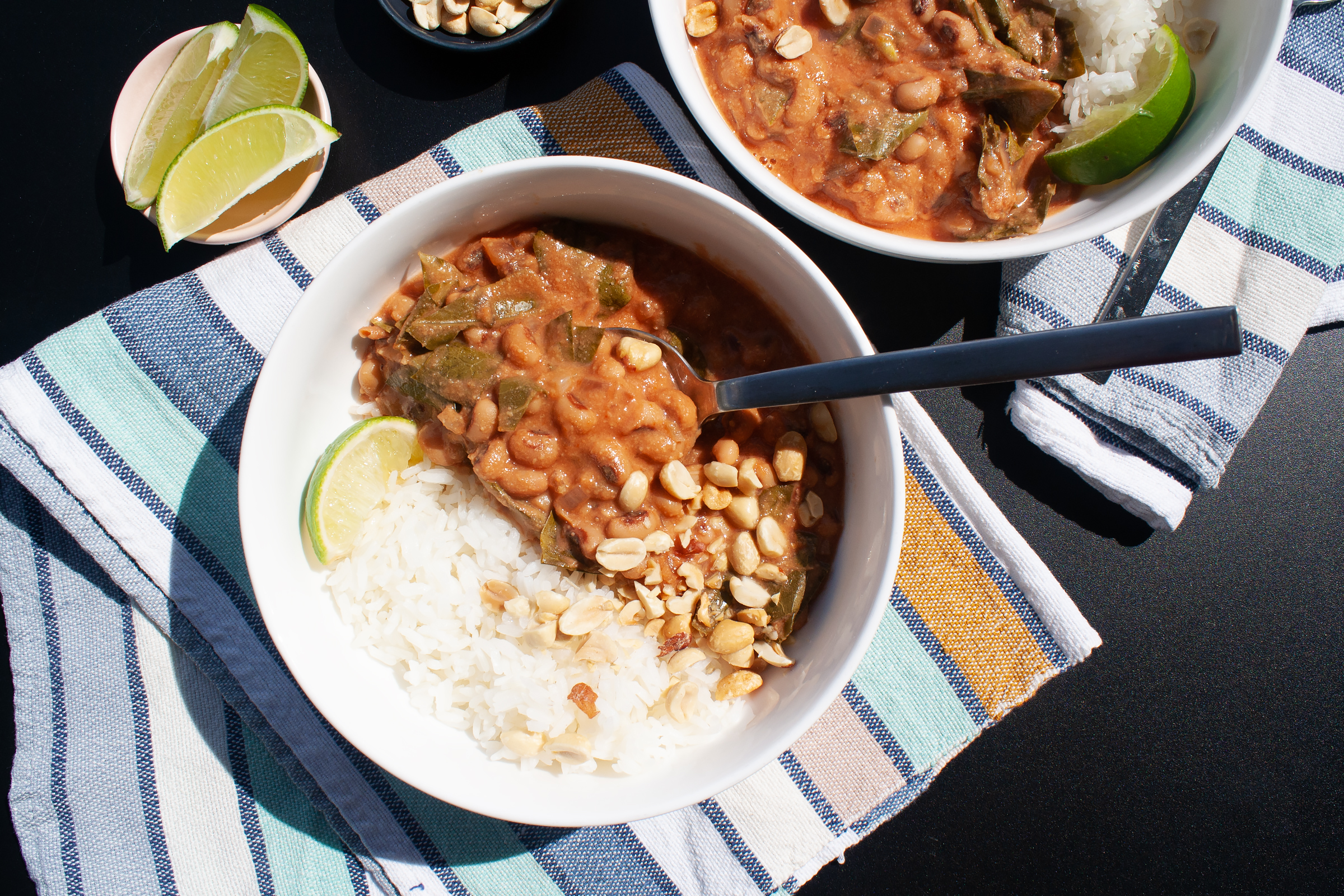 Creamy Peanut Stew with Black Eyed Peas and Collard Greens