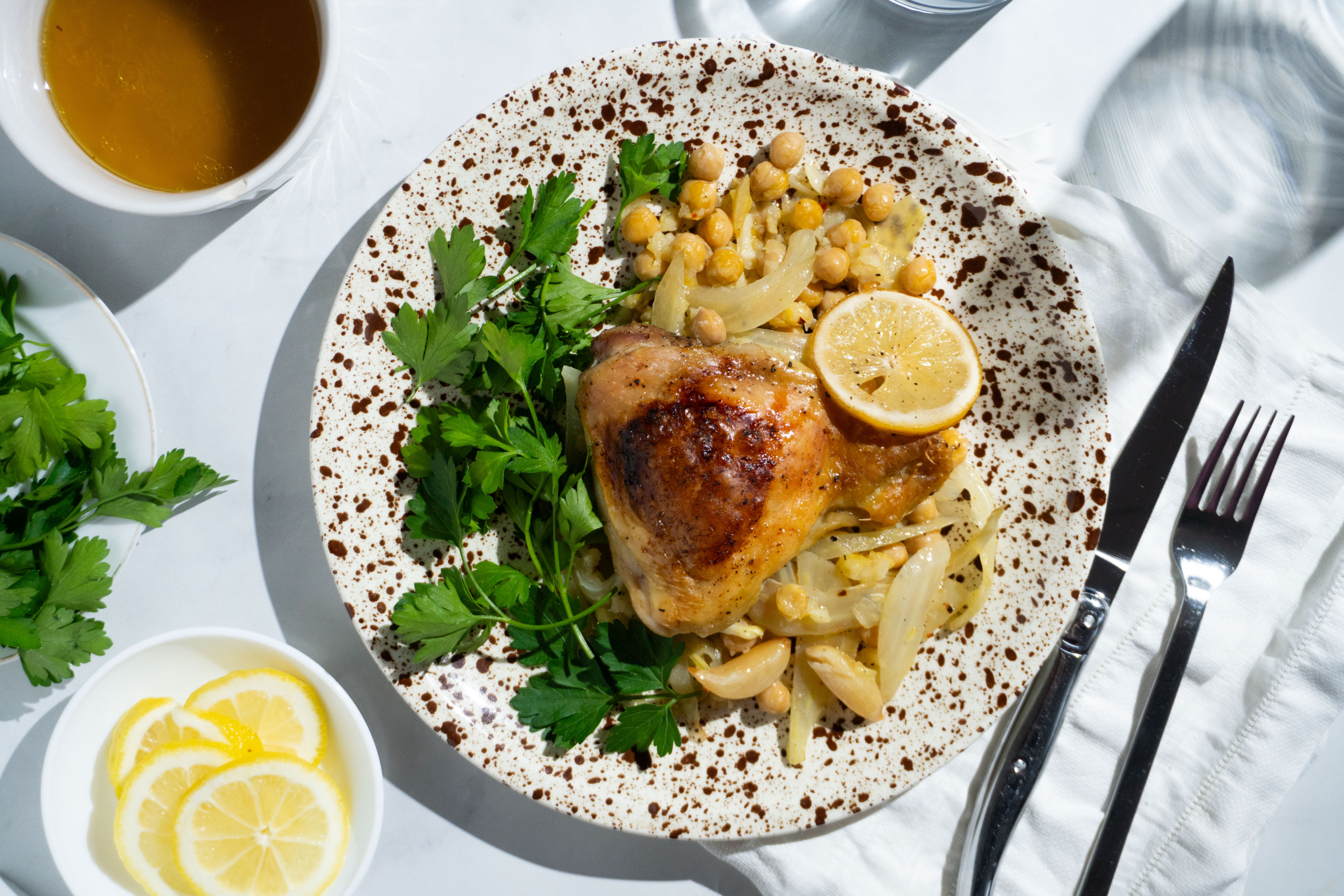 Garlic Chicken with Lemony Fennel and Chickpeas