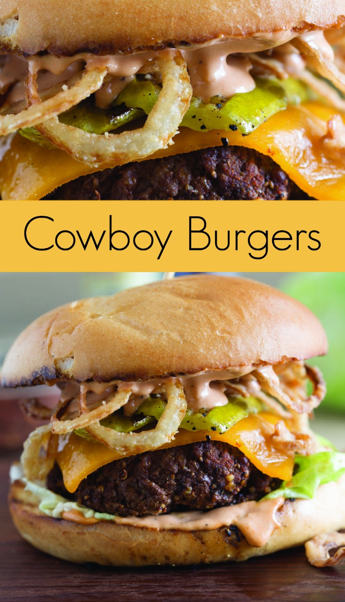 Cowboy Burger Recipe with Grilled Pickles and Crispy Onion Straws