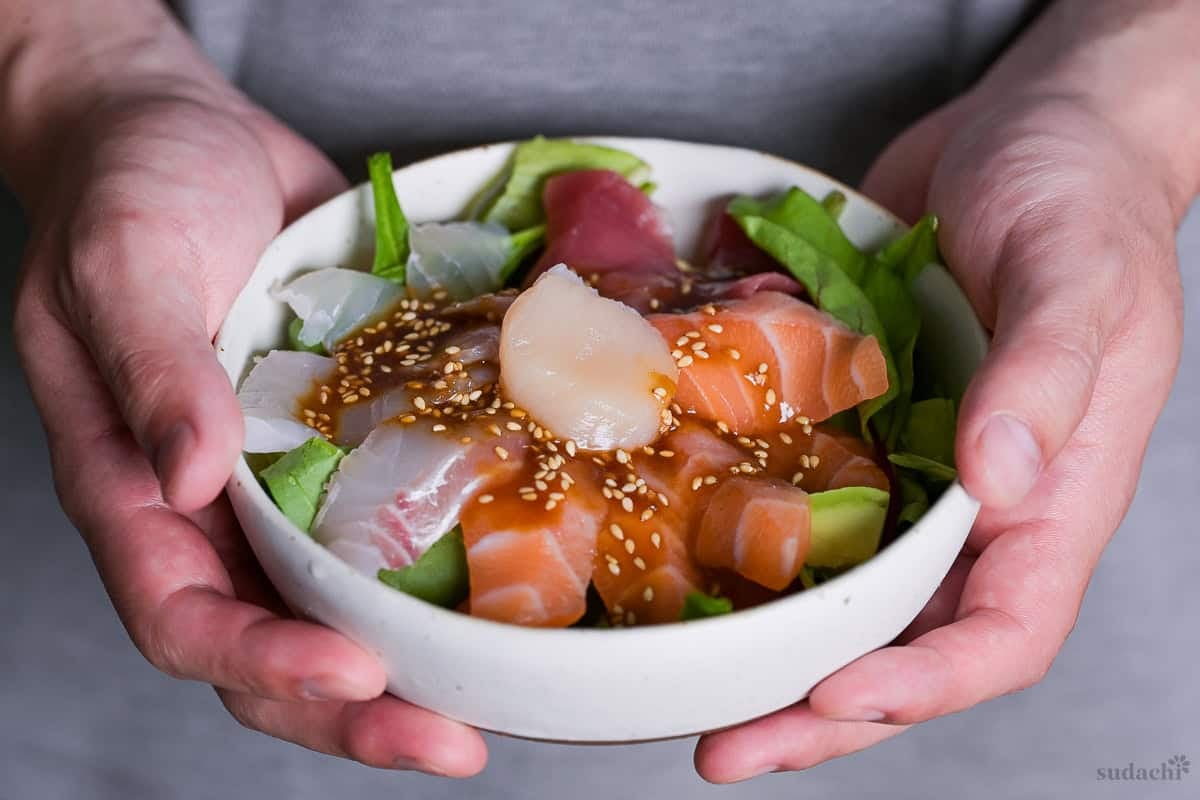 Sashimi Salad (with Homemade Japanese Dressing)