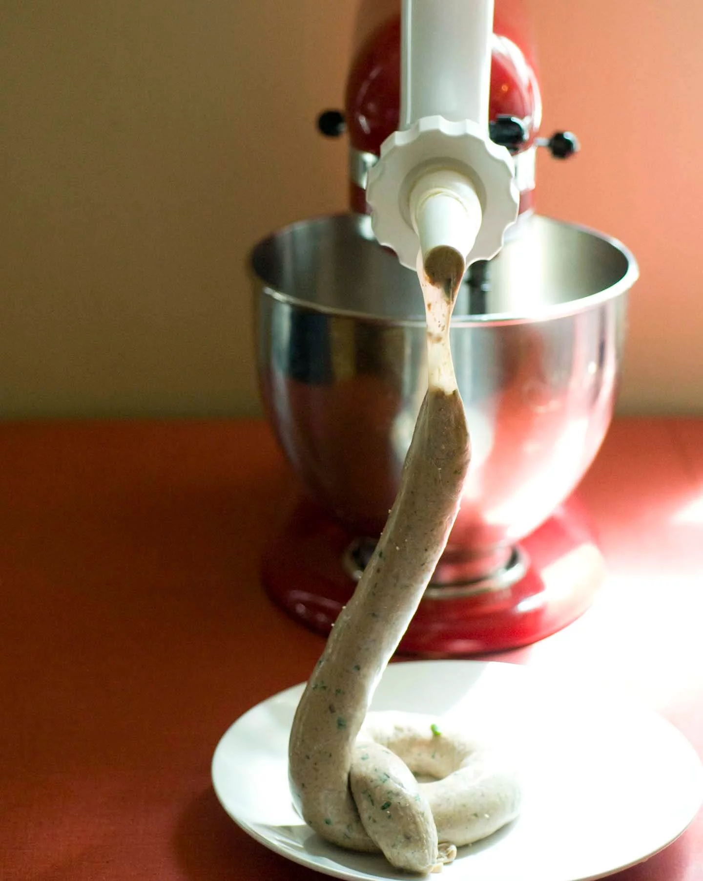 Boudin (boudain), a pork and rice Cajun sausage