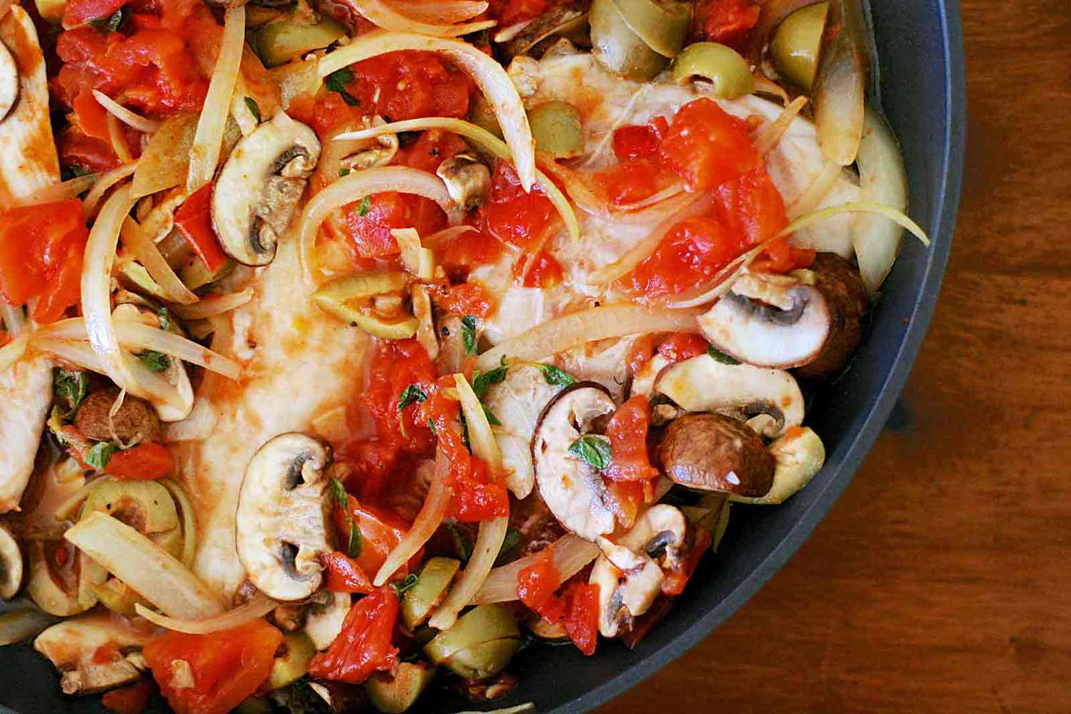 Tilapia with Olives, Mushrooms, and Tomatoes