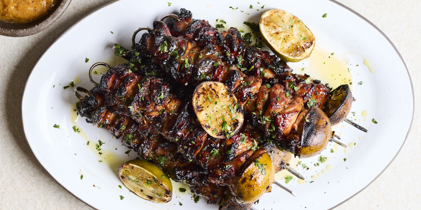 Adobo chicken skewers with banana ketchup