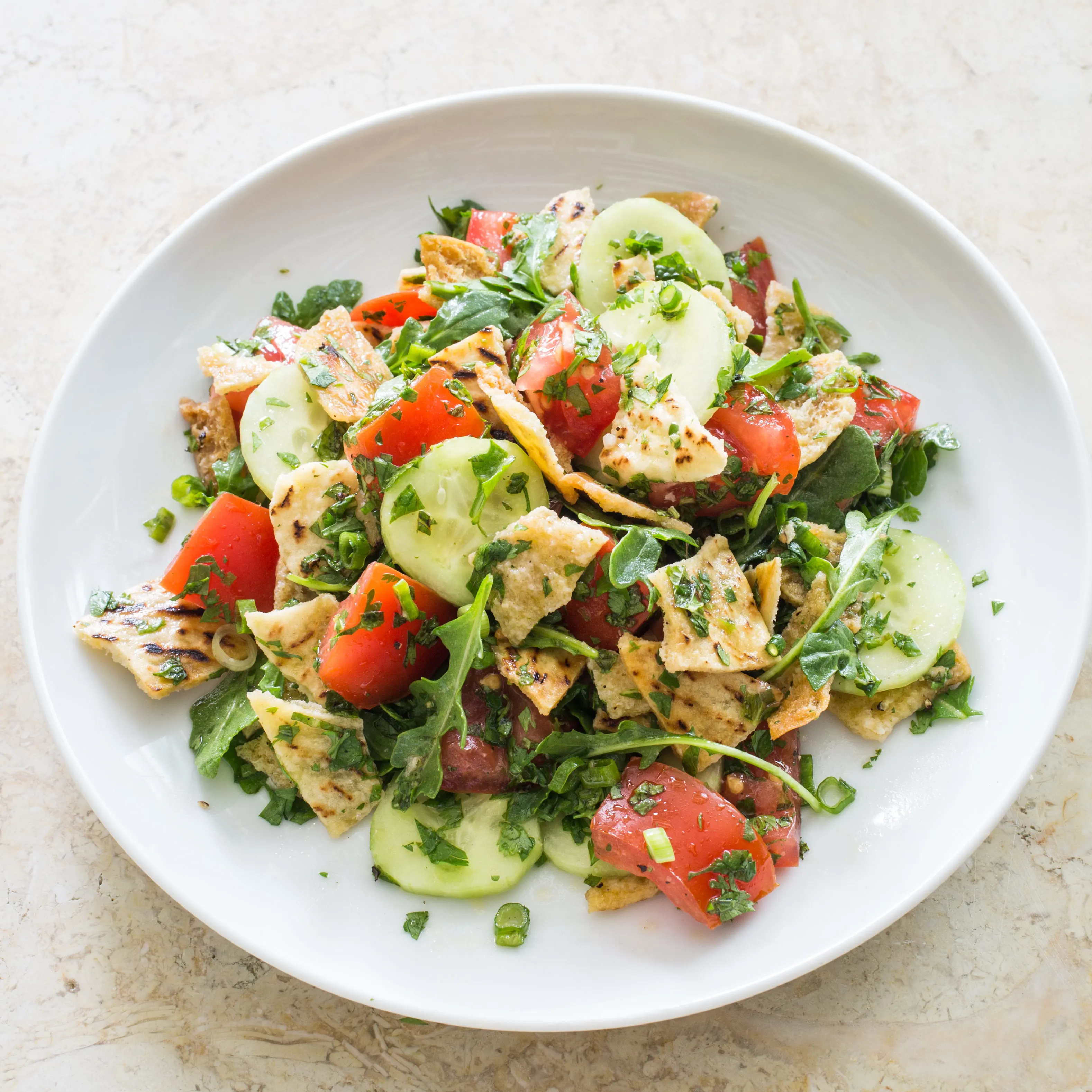 Fattoush (Pita Bread Salad with Tomatoes and Cucumber)