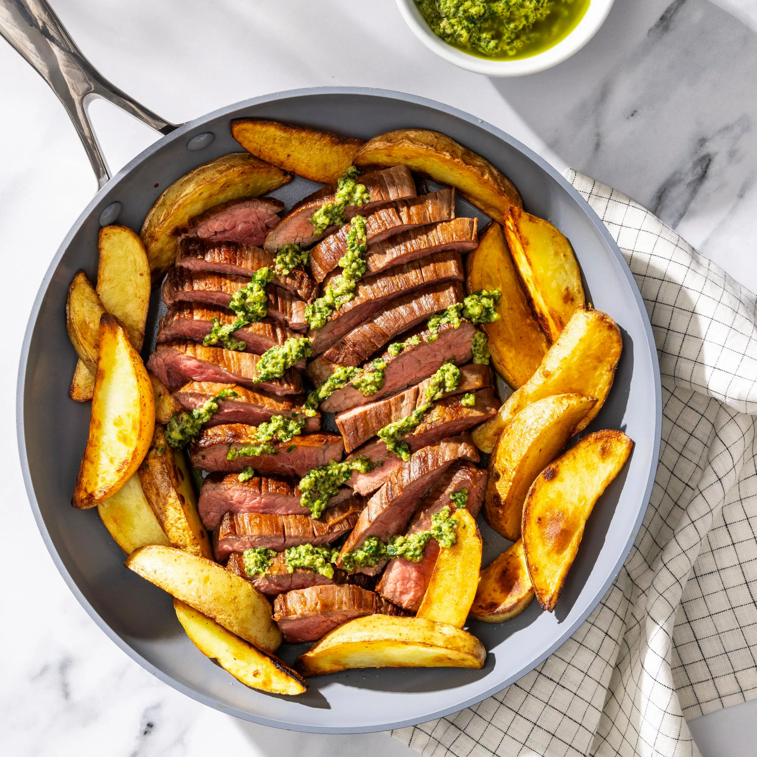 Seared Bistro-Style Steak with Crispy Potatoes and Salsa Verde