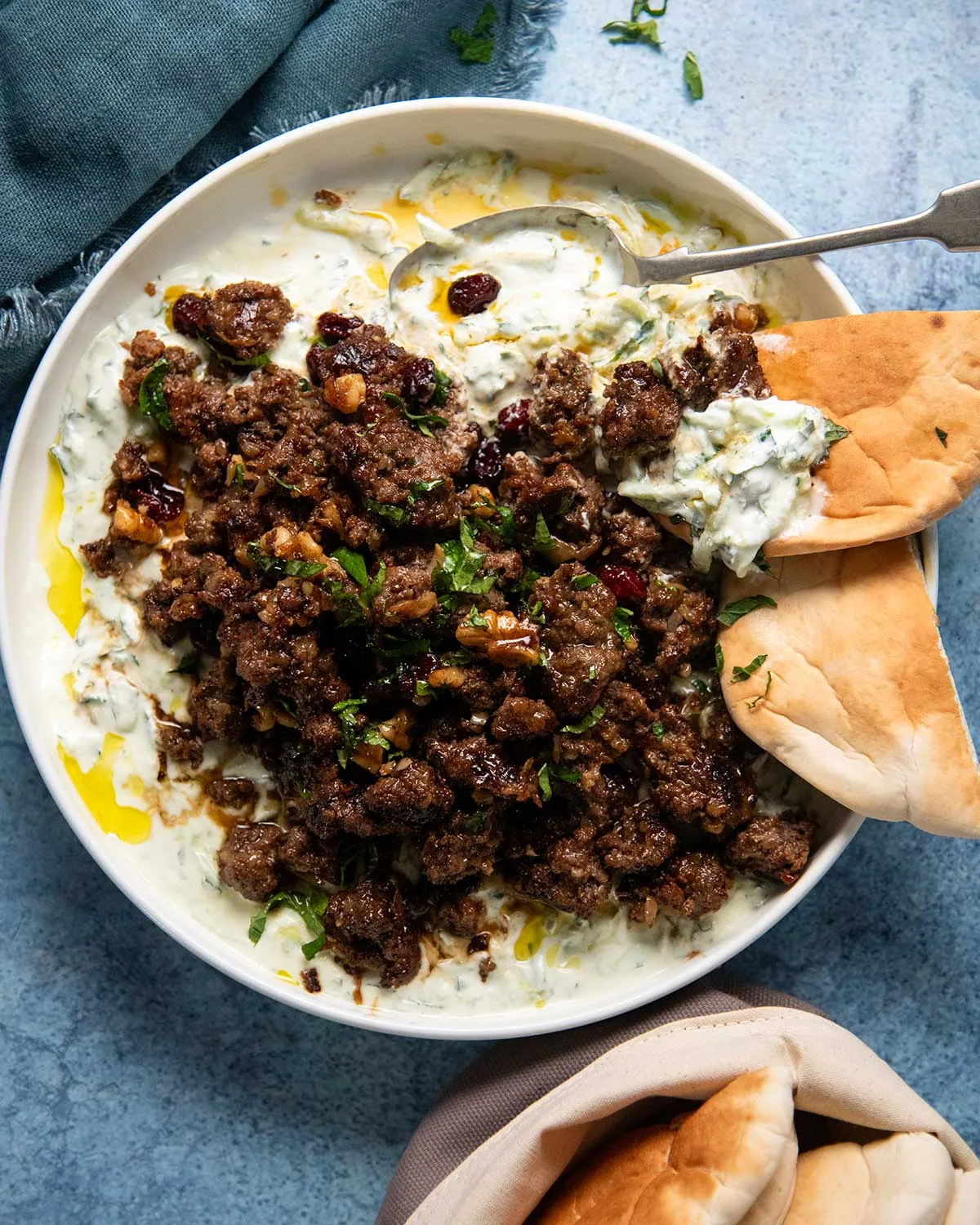 Smashed Beef Kofta with Cucumber Yogurt Sauce