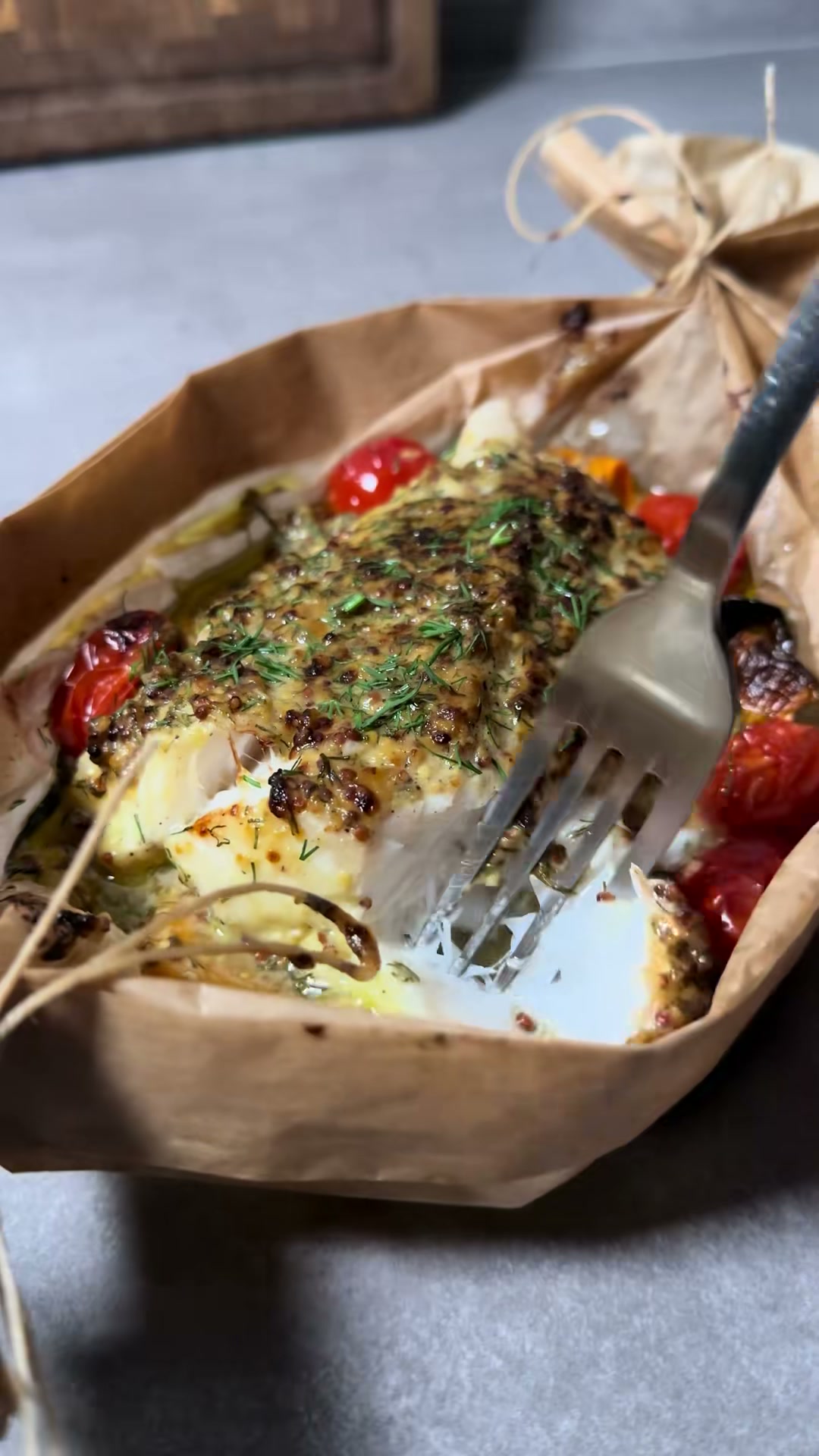 Mustard Dill Fish in Parchment
