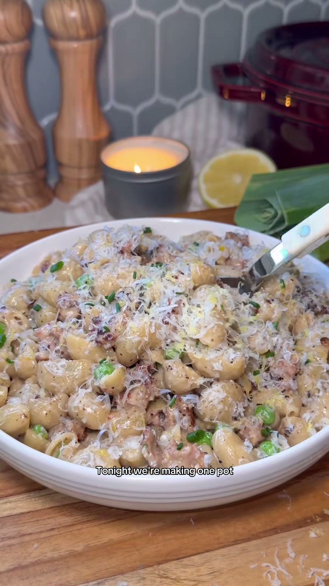 Sausage and Leek Pasta with Peas and Lemon