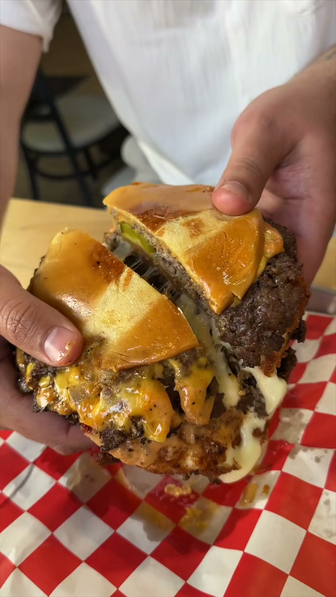 Quadruple Smash Burger with Fried Mozzarella