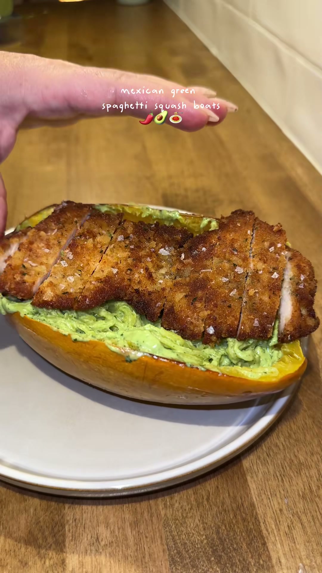 Mexican Green Spaghetti Squash Boats with Chicken Cutlets