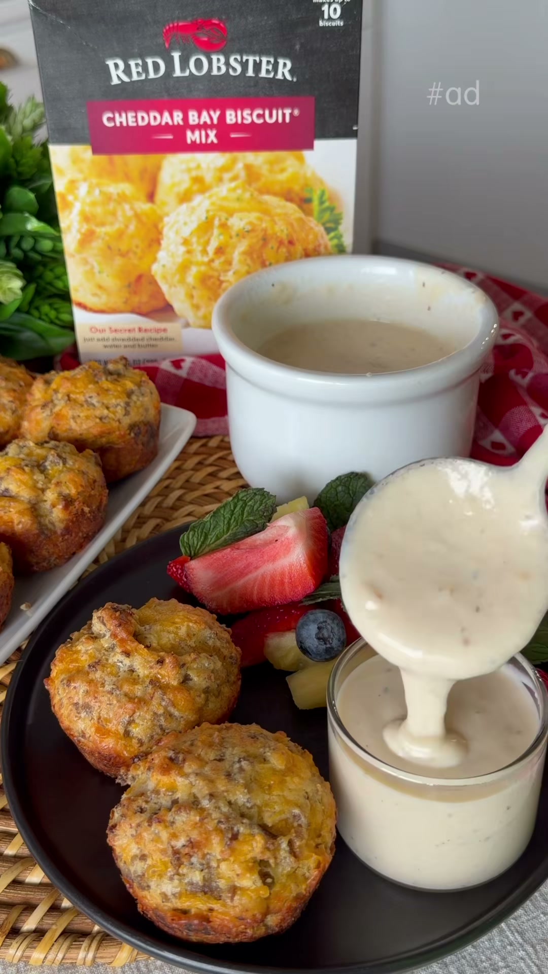 Sausage Cheddar Biscuit Muffins with Sausage Gravy