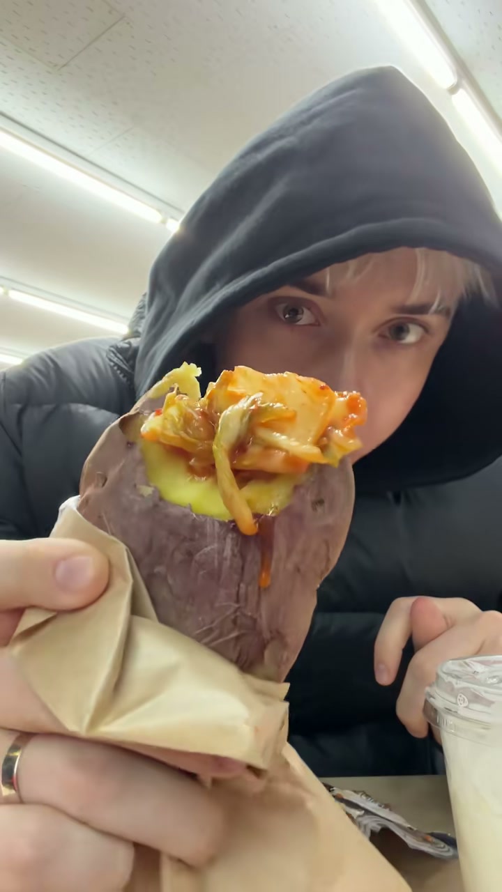 Korean Convenience Store Roasted Sweet Potato with Kimchi