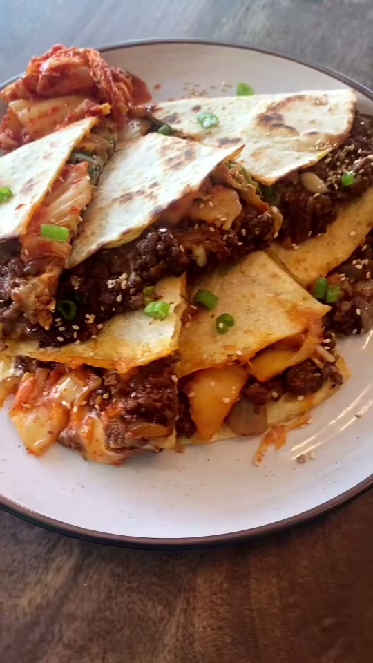Cheesy Kimchi Bulgogi Quesadillas