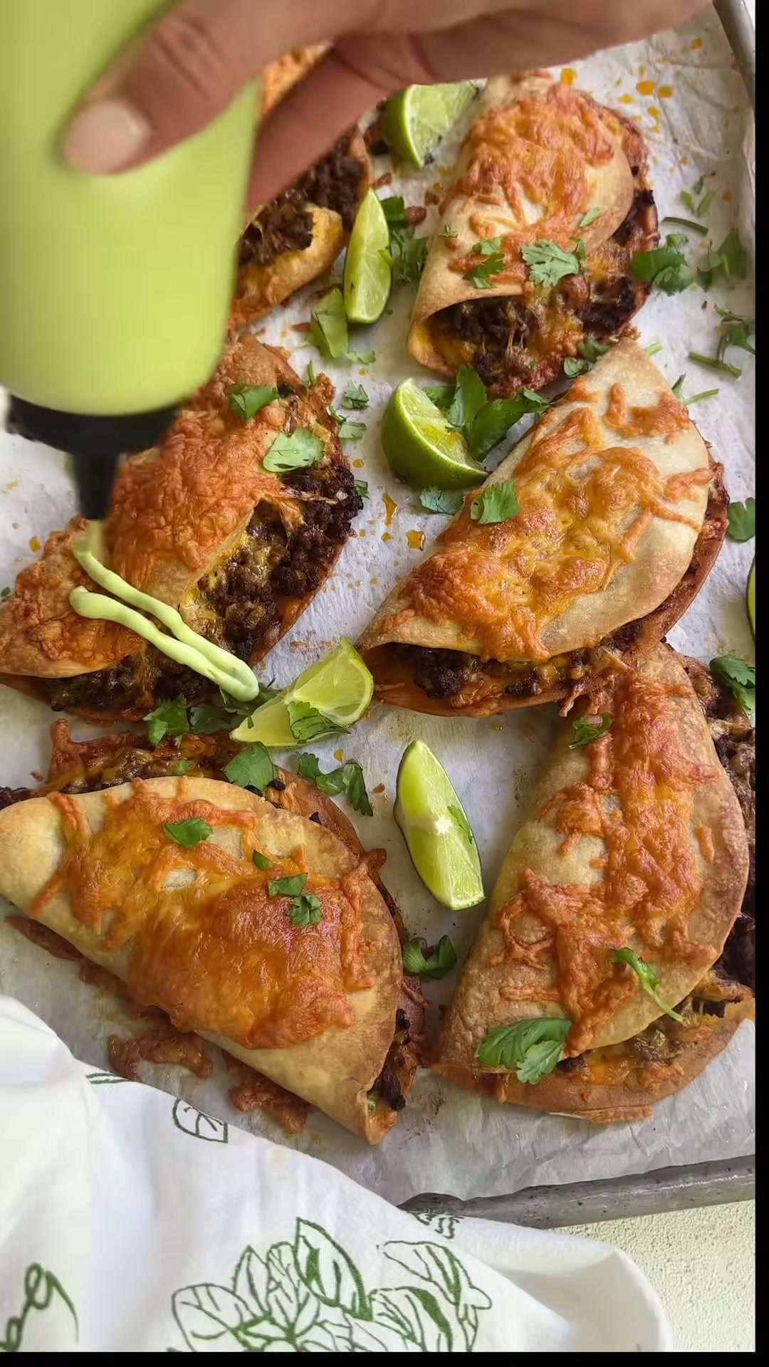 Sheet Pan Beef Tacos with Avocado Lime Crema
