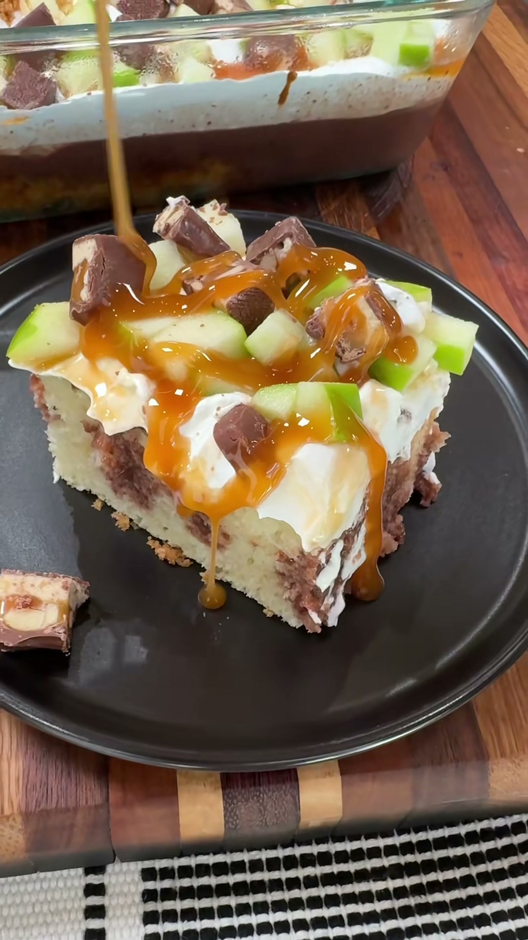 Caramel Apple Snickers Poke Cake
