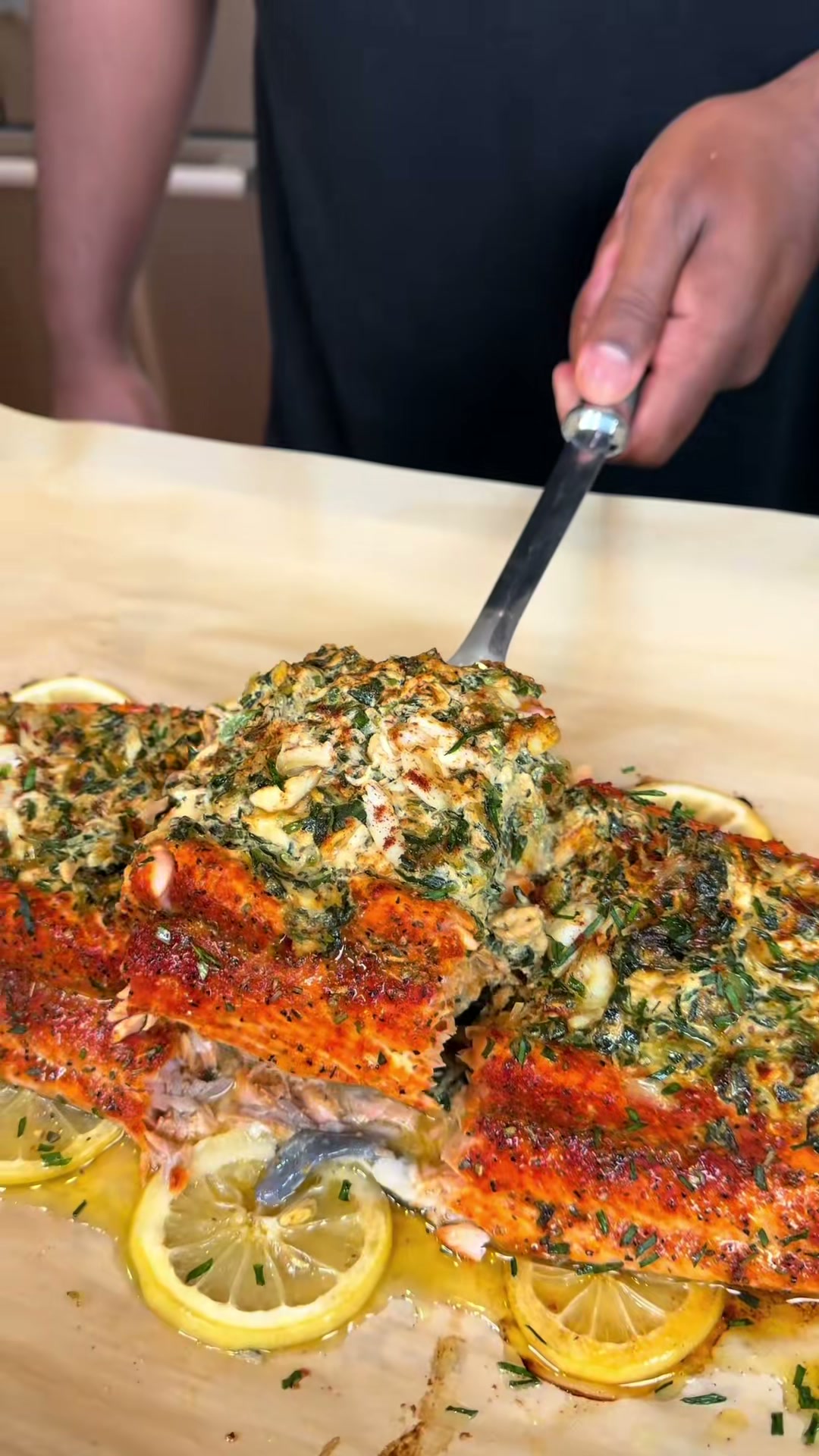 Crab and Spinach Stuffed Salmon