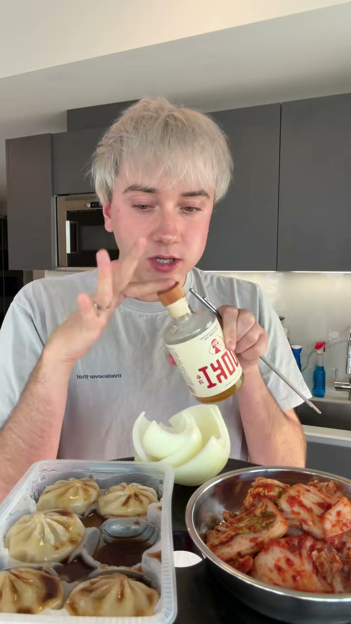Soup Dumplings with Kimchi and Onion Cups