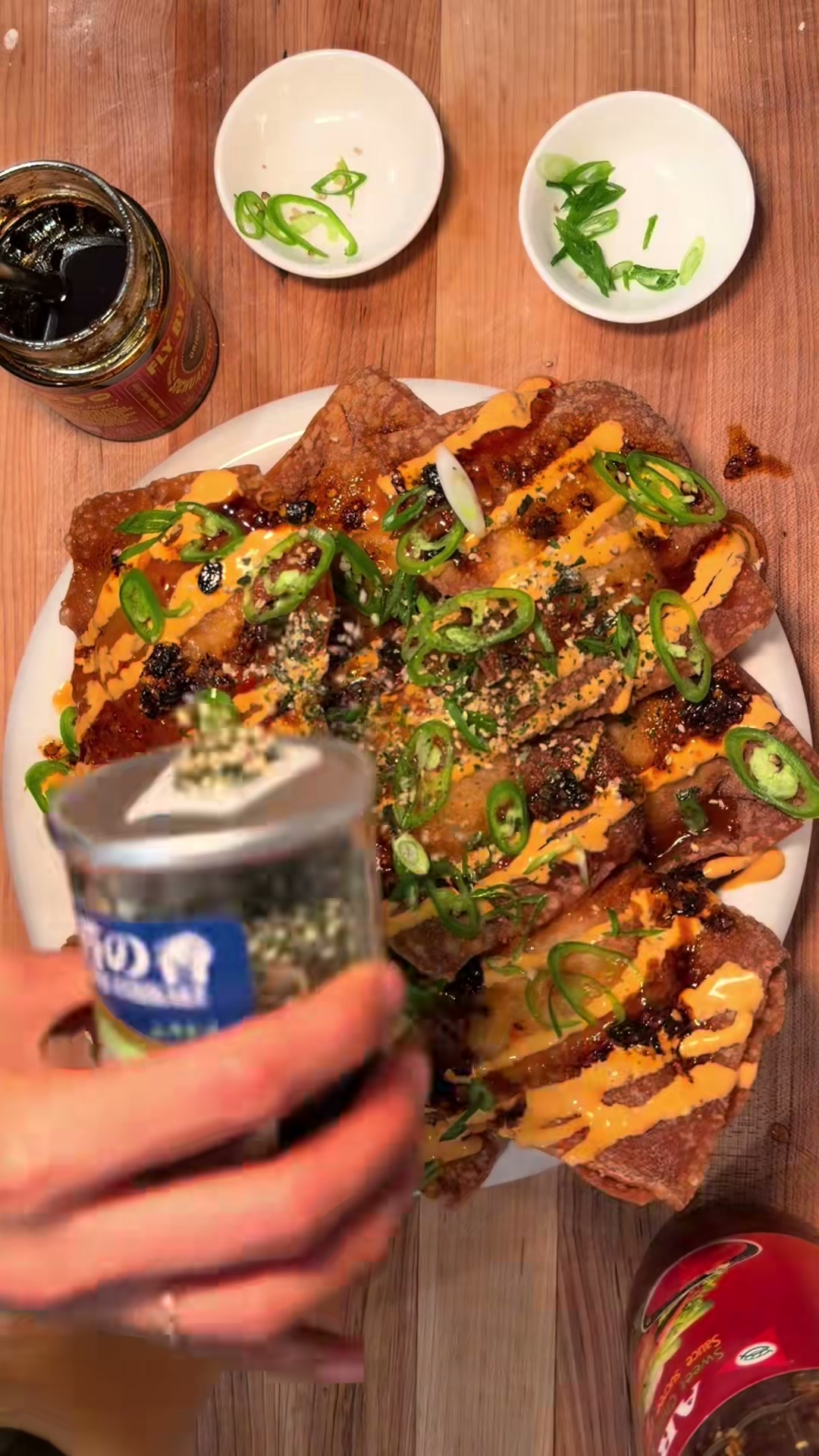 Crab Rangoon Nachos with Gochujang Crema