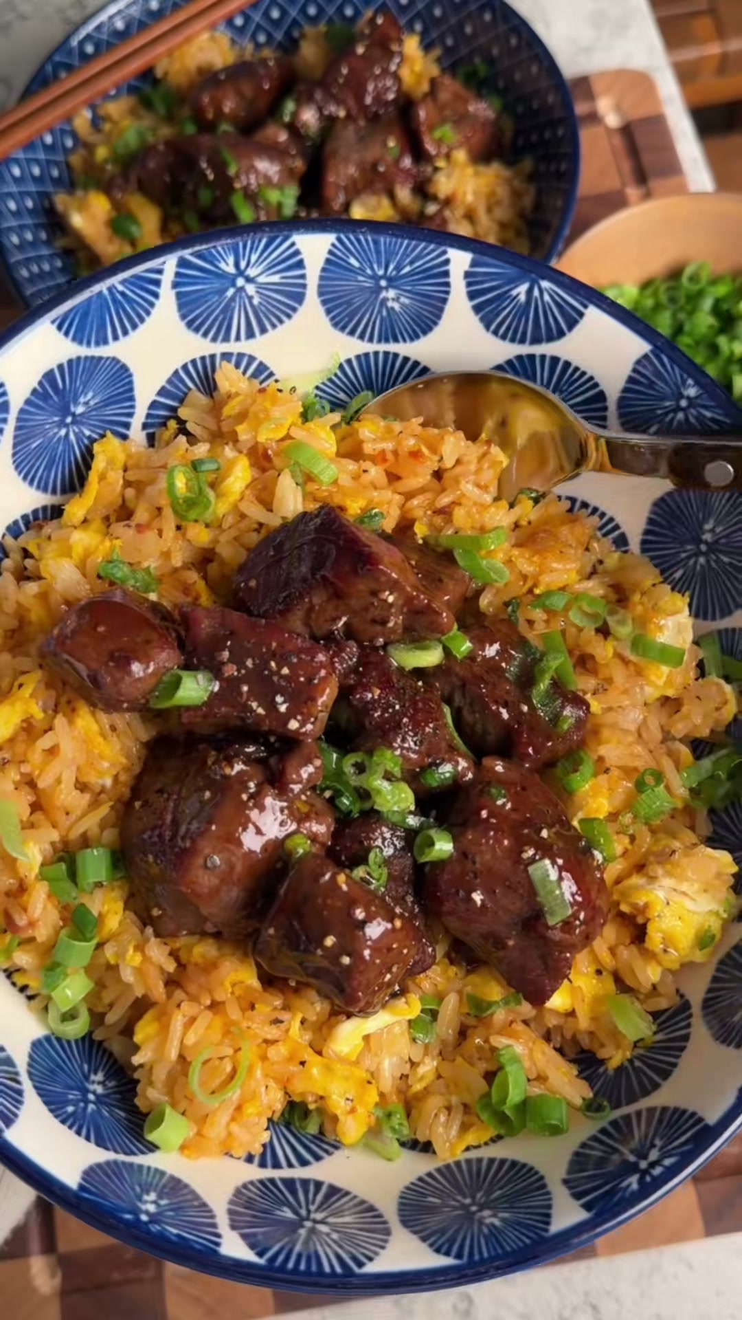 Garlic Fried Rice with Glazed Steak Bites