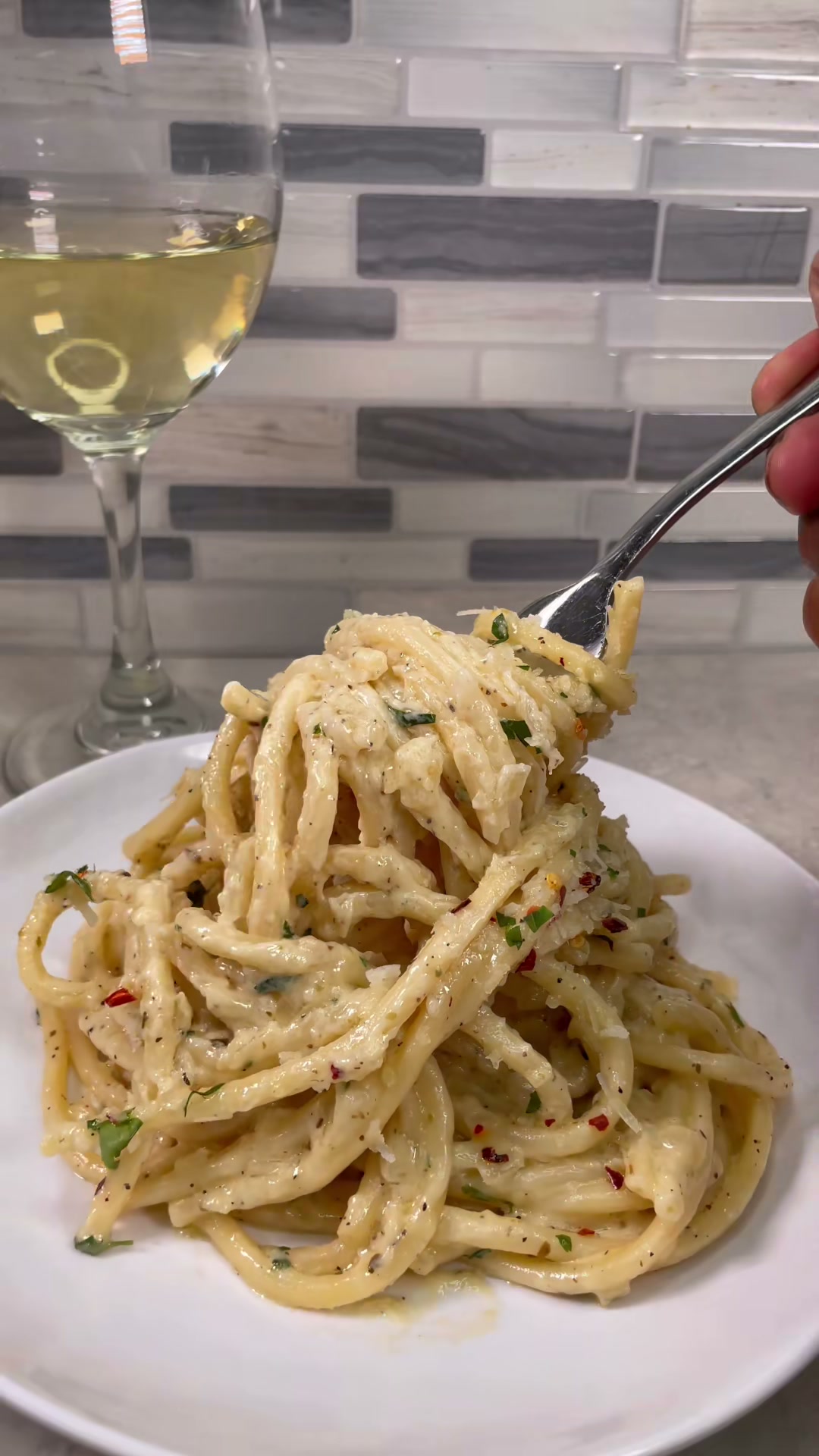 White Wine Garlic Butter Bucatini