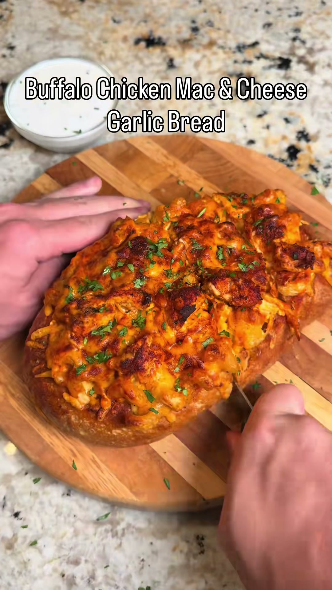 Buffalo Chicken Mac & Cheese Garlic Bread