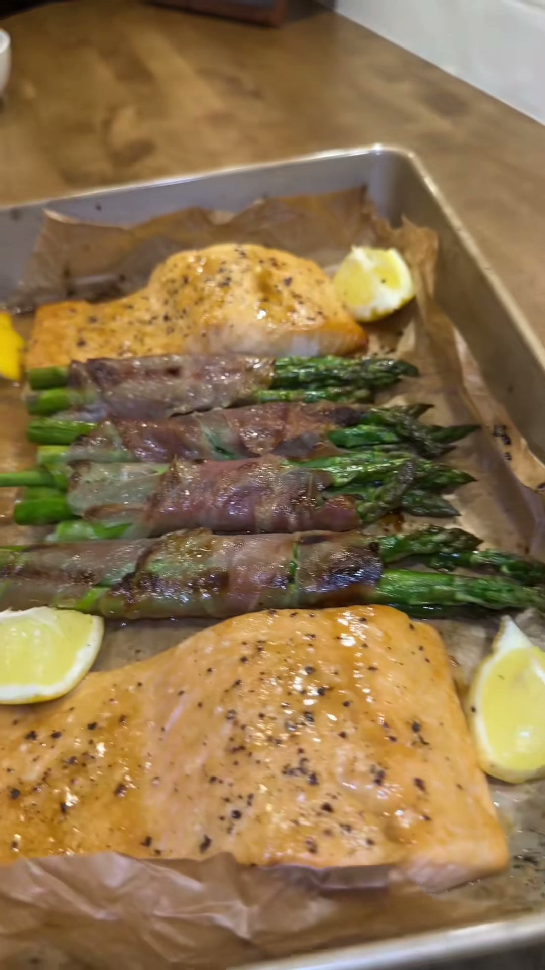 Honey Dijon Salmon and Prosciutto Wrapped Asparagus