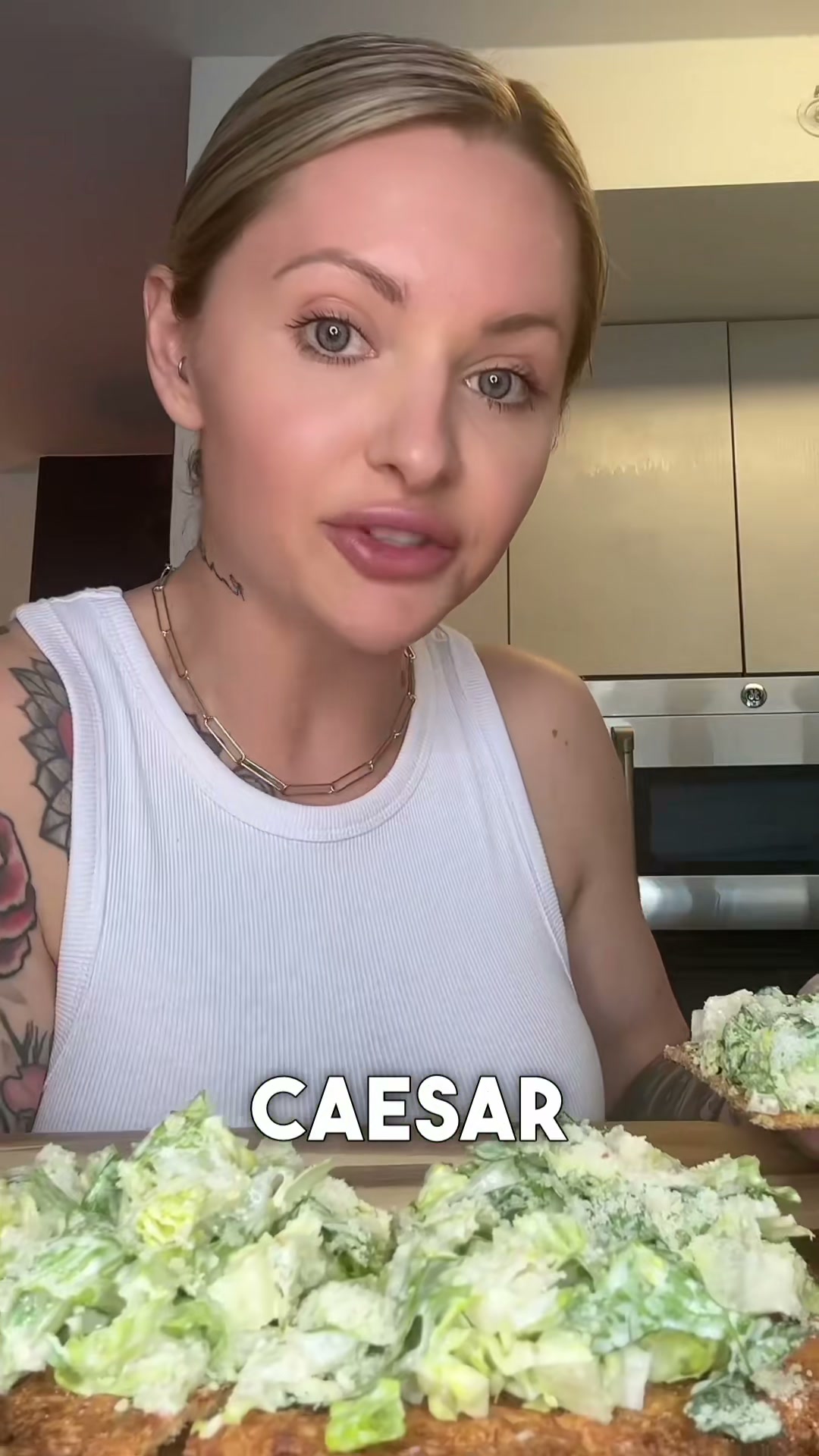 Caesar Salad Pizza with Chicken Crust