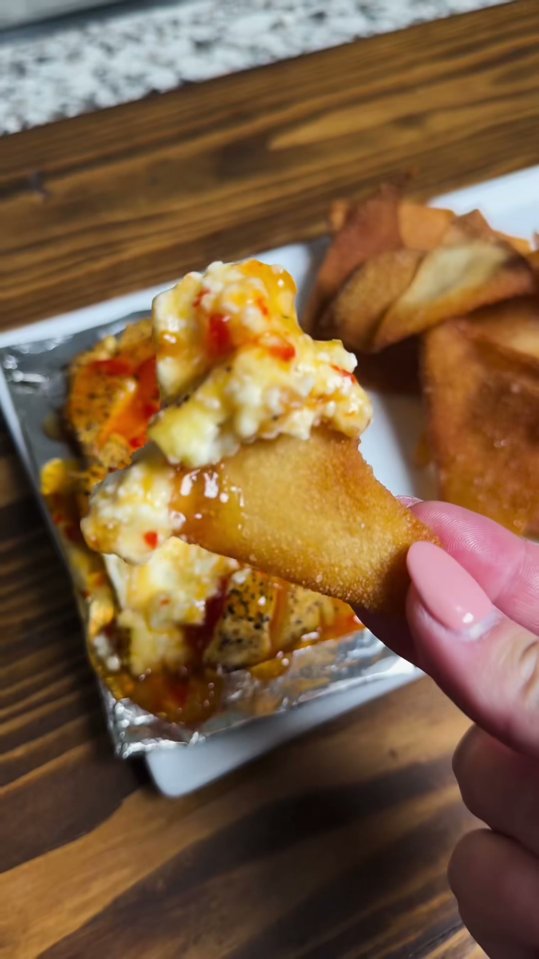 Smoked Cream Cheese with Fried Wontons