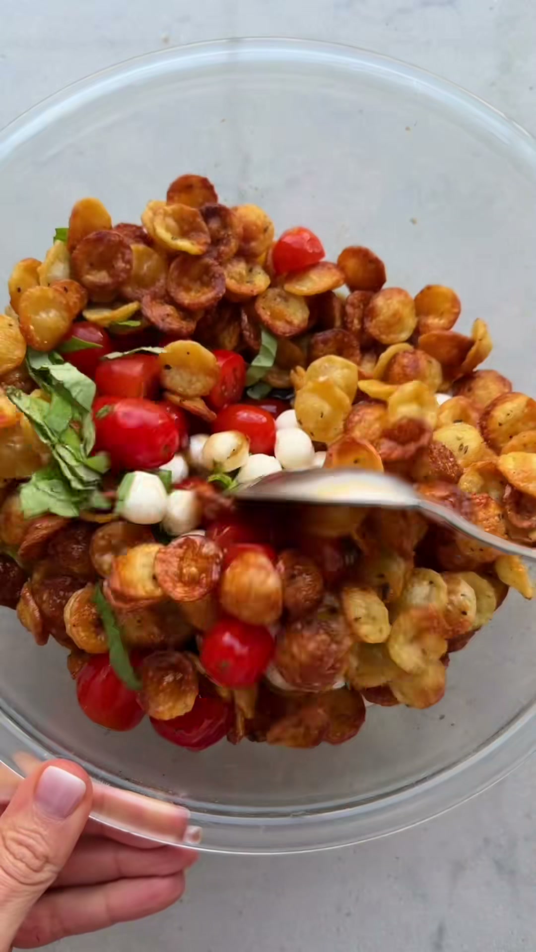 Crispy Pasta Chip Caprese Salad