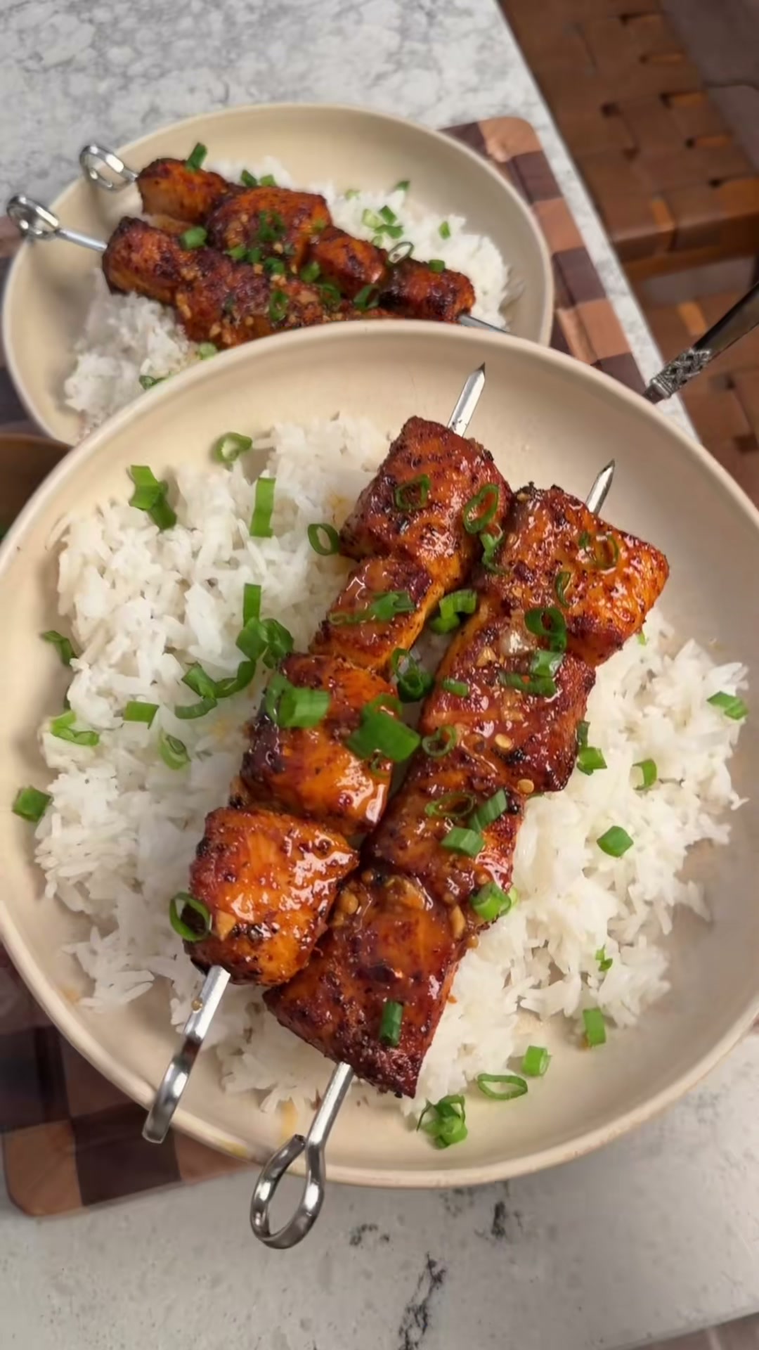 Honey Garlic Butter Salmon Skewers