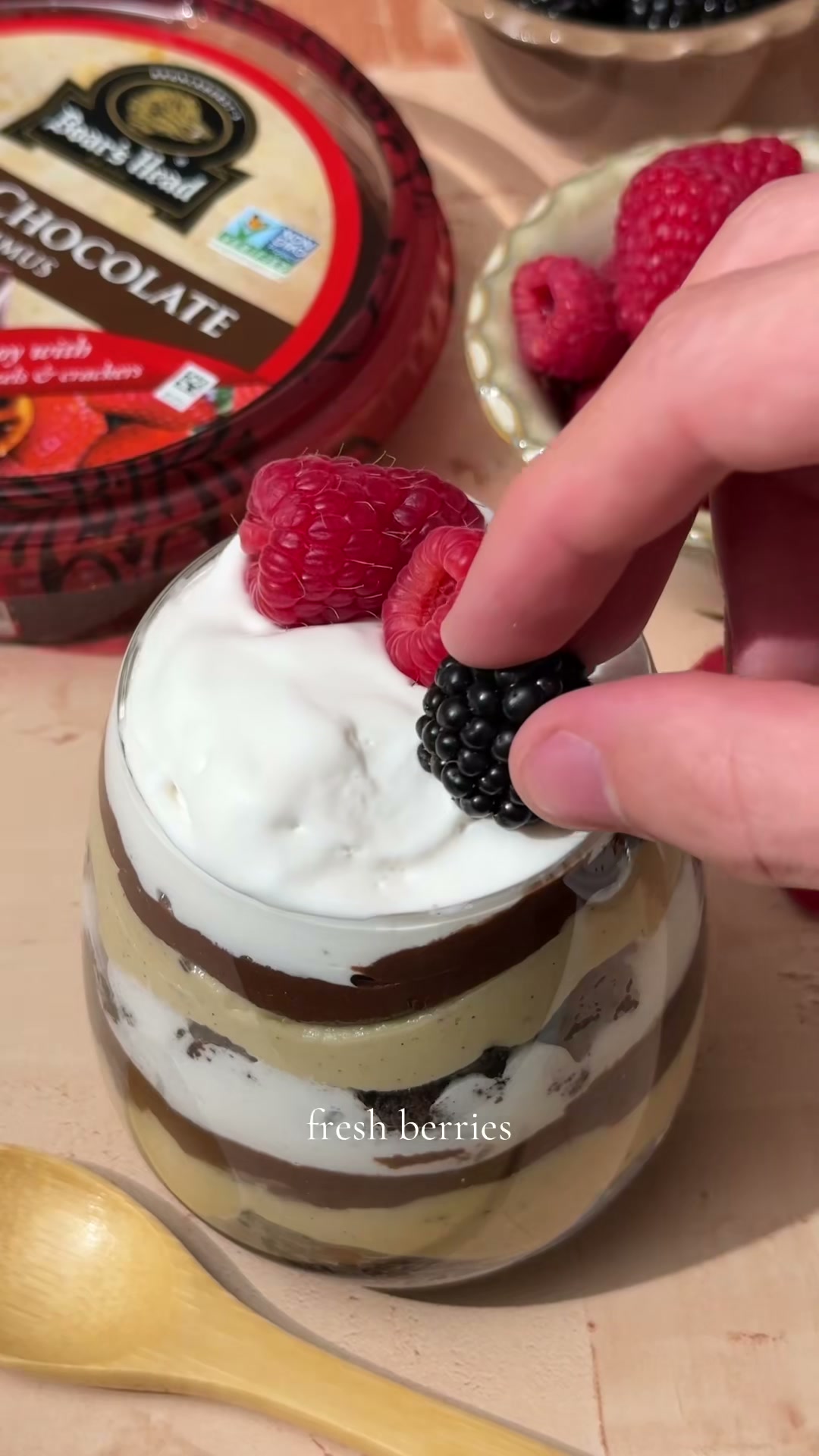 Layered Brownie and Dessert Hummus Parfait