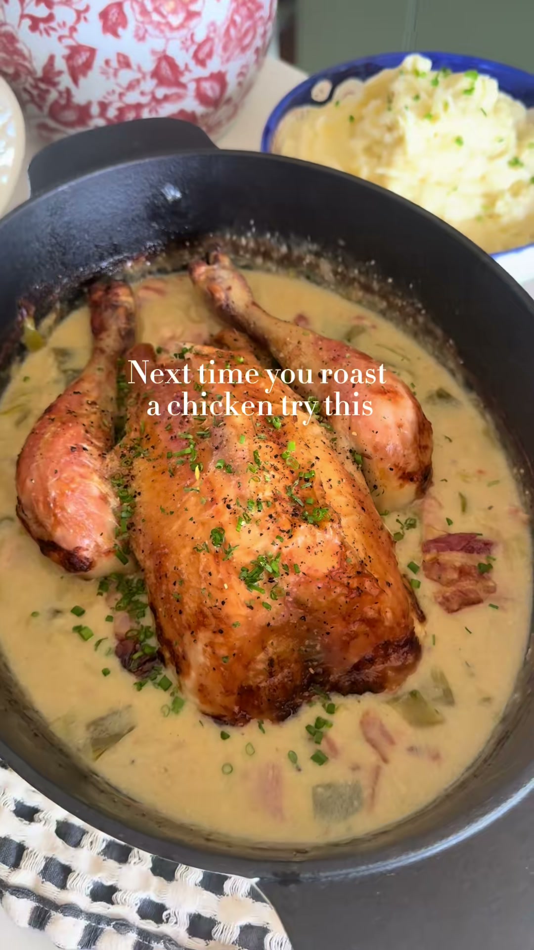 Roast Chicken with Creamy Leek and Bacon Sauce