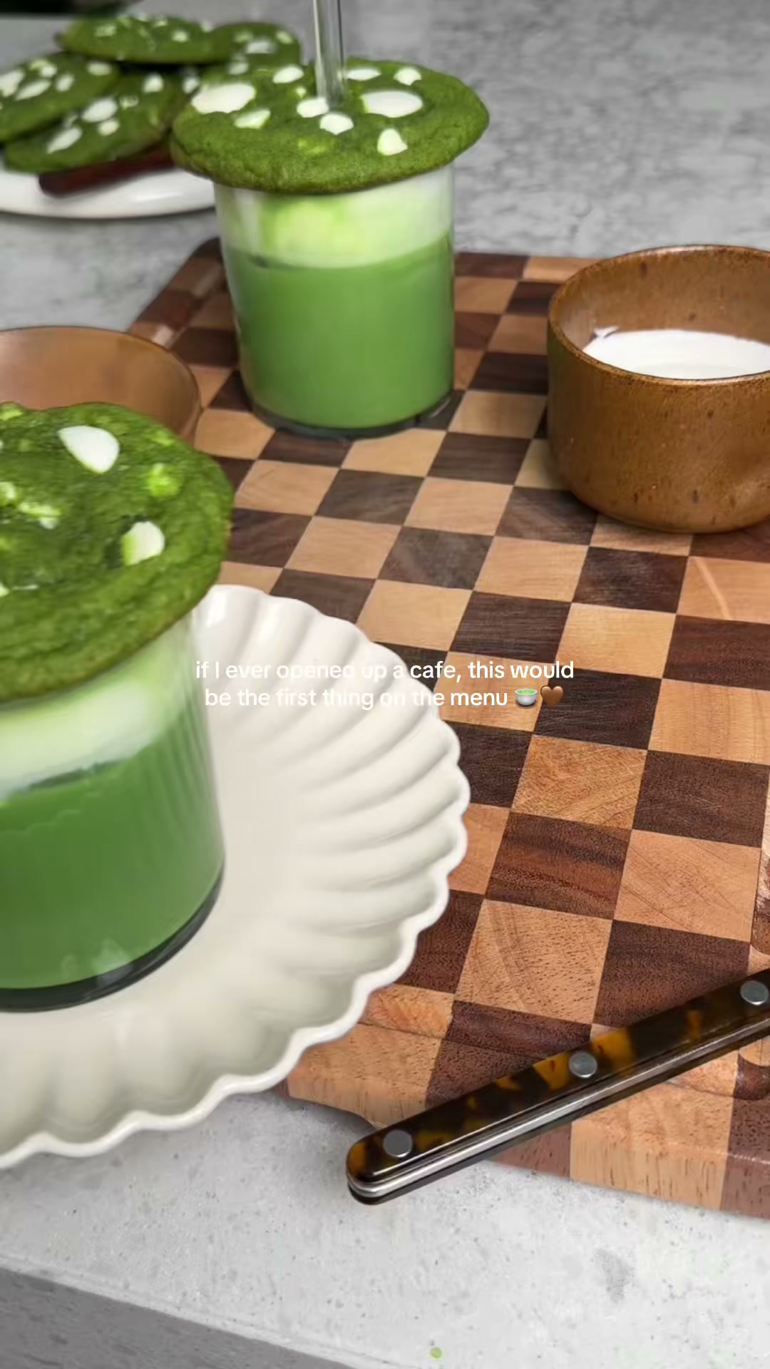 Matcha Latte with White Chocolate Cookie Lid